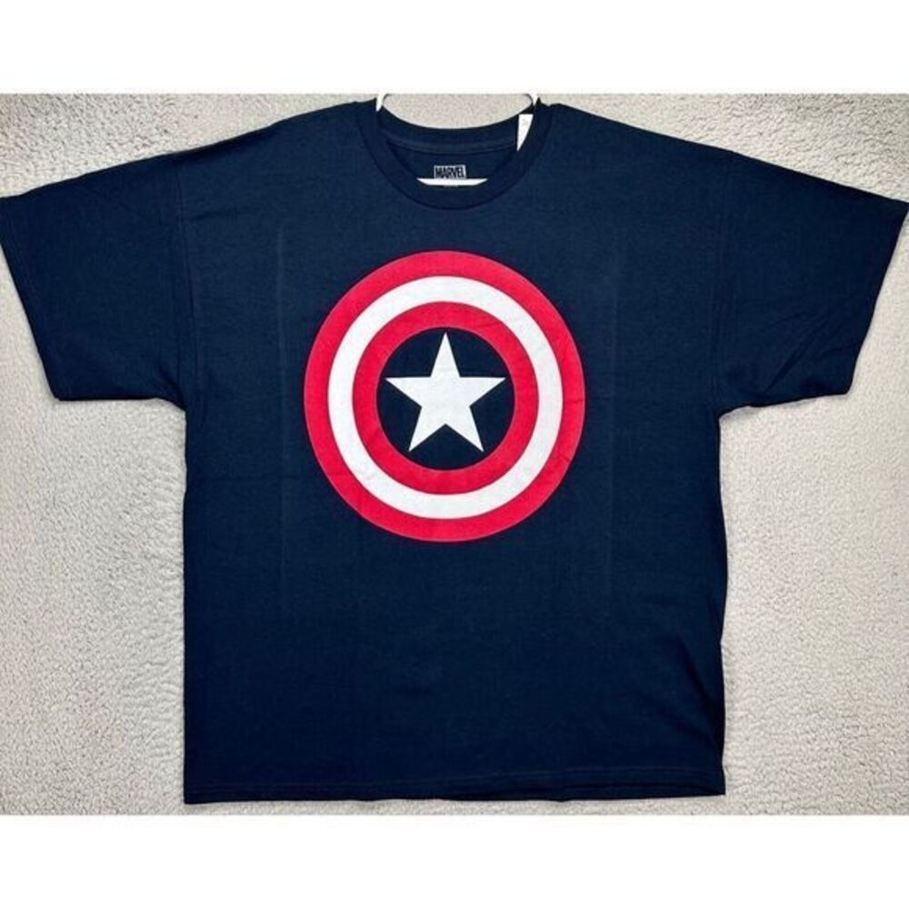 Captain America T Shirt Mens 2XL Blue Marvel Shield Graphic Tee Shirt NEW - Picture 2 of 8